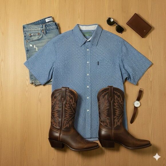 Cinch Shirt Mens XL Blue Polka Dot Modern Short Sleeve Button Up Western Cowboy - Picture 1 of 10